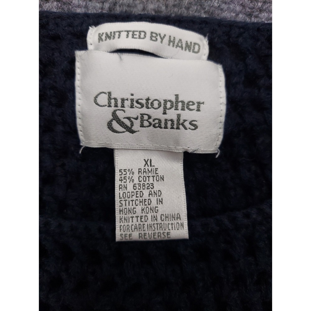 Vtg Christopher & Banks Flag Sweater Womens XL Blue FLAG Patriotic Hand Knit - Picture 3 of 10